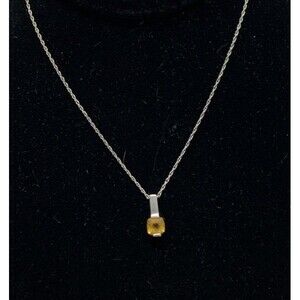 925 Citrine Solitaire Pendant Necklace 19.5” Sterling Silver Cushion Minimalist